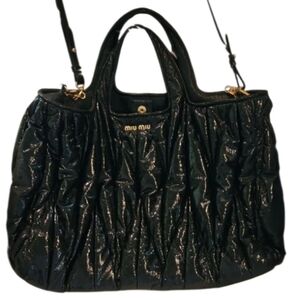 Miu Miu Matelasse Black Ruched Leather Tote